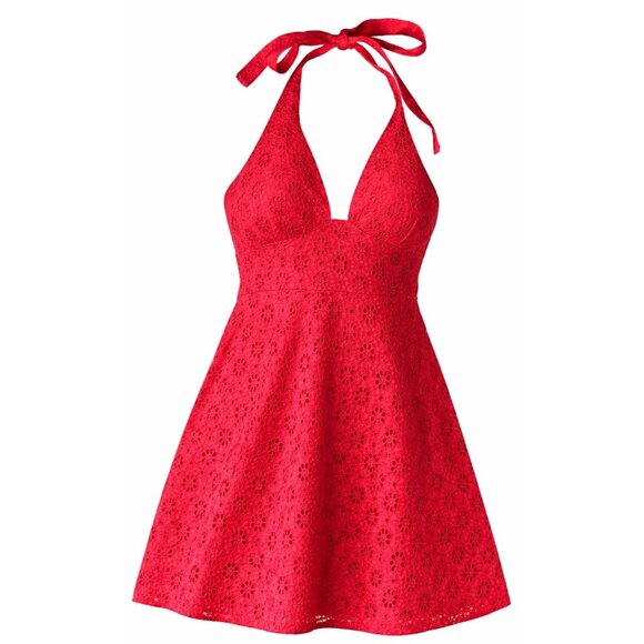 Free People Trevi Eyelet Mini Dress Red Size Medium - Picture 2 of 16